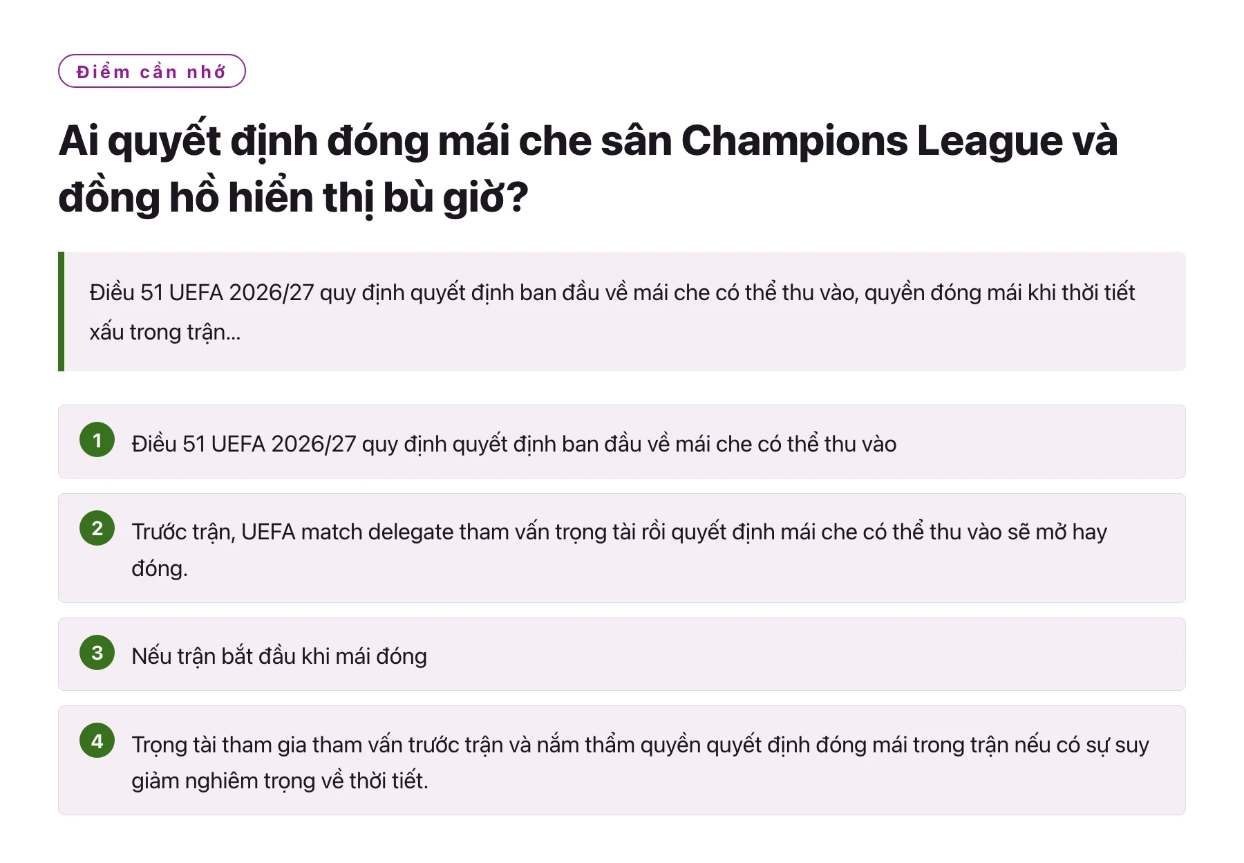 Ai quyết định đóng mái che sân Champions League và đồng hồ hiển thị bù giờ?——全文要点速览